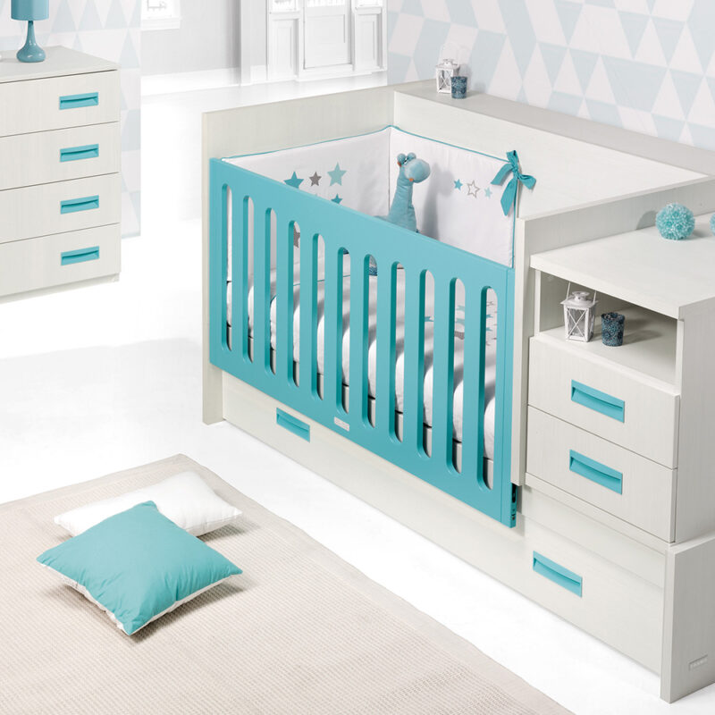 0007 Combi Deco [blanco Zen Aqua Marina] (cuna Y Comoda)