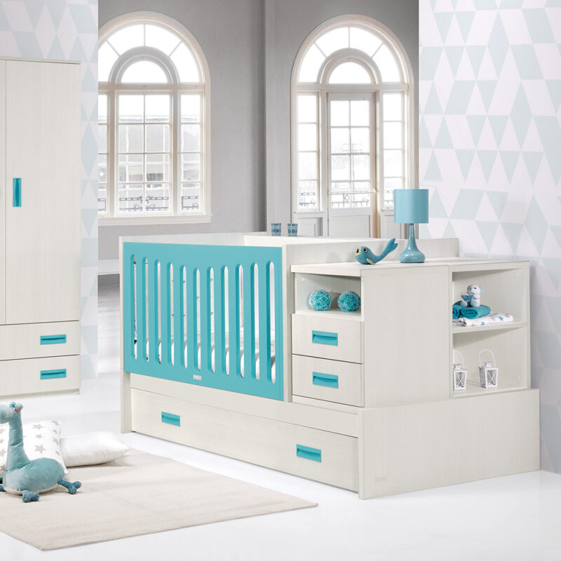 0008 Combi Deco [blanco Zen Aqua Marina] (cuna Y Armario)