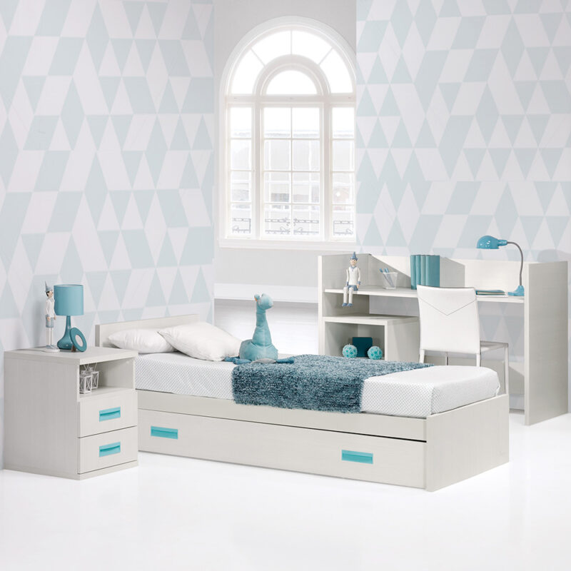 0009 Combi Deco [blanco Zen Aqua Marina] (cama Y Armario)